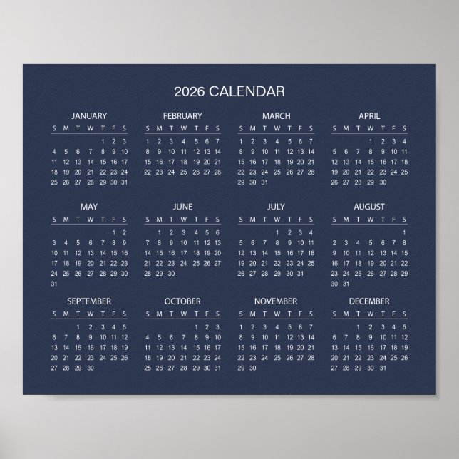Einfacher und dennoch eleganter Kalender 2026 |  Poster (Vorne)