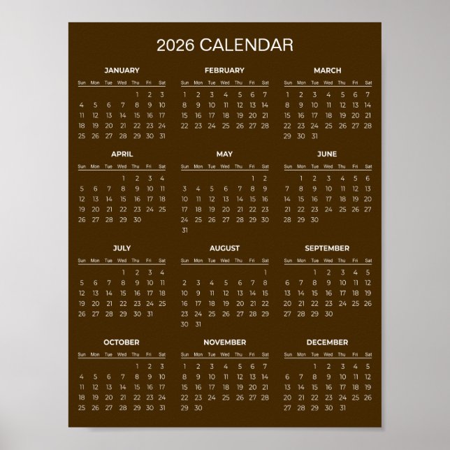 Einfacher und dennoch eleganter Kalender 2026 |  Poster (Vorne)