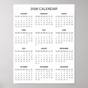 Einfacher und dennoch eleganter Kalender 2026 Poster