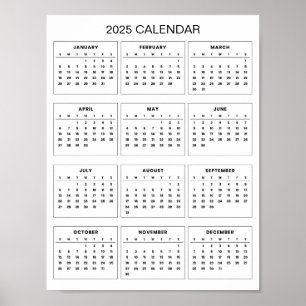 Einfacher und eleganter Kalender 2025    Poster