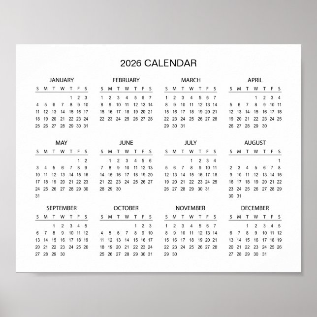 Einfacher und eleganter Kalender 2026 |  Poster (Vorne)
