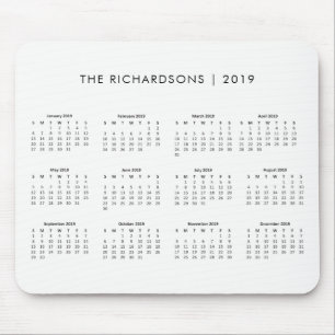 Einfacher und moderner Schwarzweiss-Kalender 2019 Mousepad