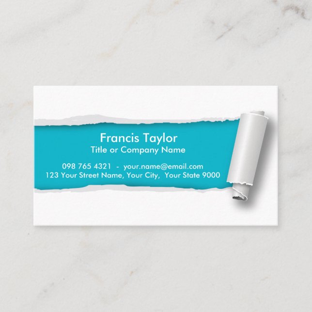 Einfacher, ursprünglicher Türkis zerrissener Visitenkarte (Vorderseite)