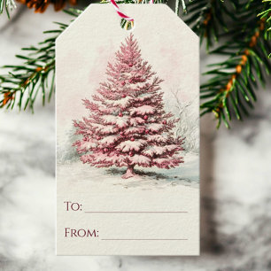 Einfacher Wasserfarben-Tannenbaum-Weihnachten Von Geschenkanhänger