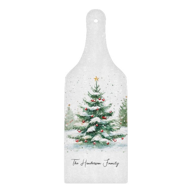 Einfacher Wasserfarben-Weihnachtsbaum mit Schriftz Schneidebrett (Vorderseite)