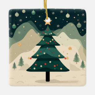 Einfacher Weihnachtsbaum in schneelandschaftlicher Keramikornament