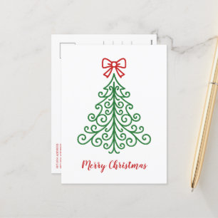 Einfacher Weihnachtsbaum mit Schleife modernes Wei Feiertagspostkarte