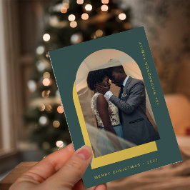 Einfacher Weihnachtsbogen | Modern Two Foto Green Folien Feiertagskarte