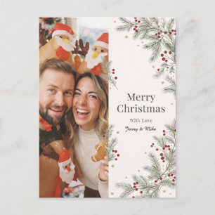 Einfacher Weihnachtsfoto-Design mit Kiefernzweig Feiertagspostkarte