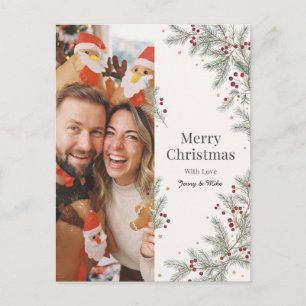 Einfacher Weihnachtsfoto-Design mit Kiefernzweig Postkarte