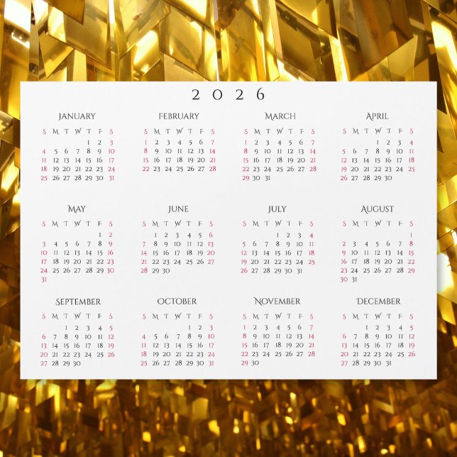 Einfacher Weißer 2026 Jahreskalender Magnet (Simple White 2026 Yearly Full Year Calendar Magnet)