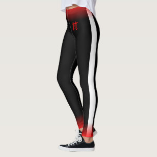 Einfacher weißer Streifen auf Schwarz mit Rot und Leggings