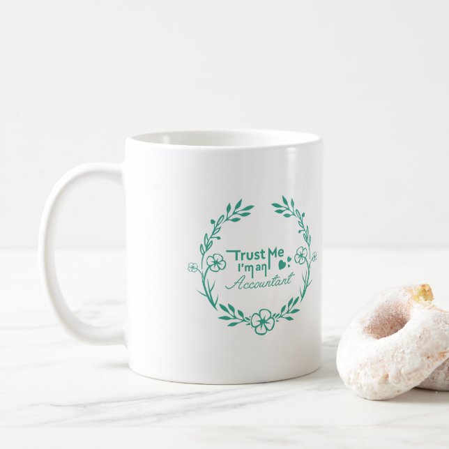 Einfacher weißer Türkis-Blumenrahmen-Buchhalter Kaffeetasse (Mit Donut)