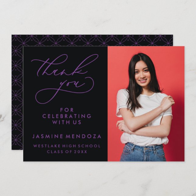 EINFACHER WHIMSICAL CALLIGRAPHY ABSCHLUSS DANKEN DANKESKARTE (Vorne/Hinten)