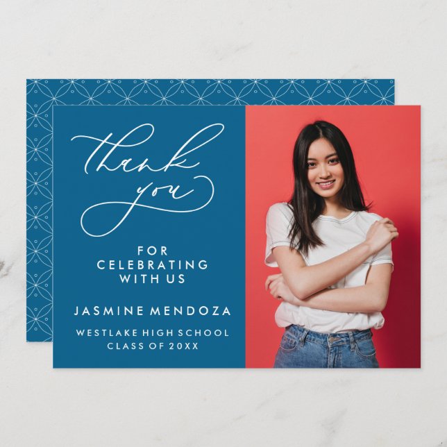 EINFACHER WHIMSICAL CALLIGRAPHY ABSCHLUSS DANKEN DANKESKARTE (Vorne/Hinten)