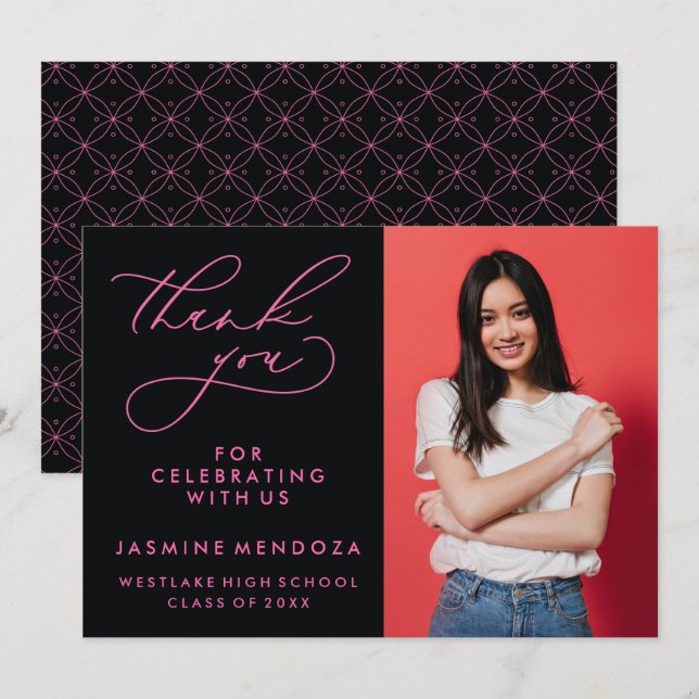 EINFACHER WHIMSICAL CALLIGRAPHY ABSCHLUSS DANKEN DANKESKARTE (Vorne/Hinten)