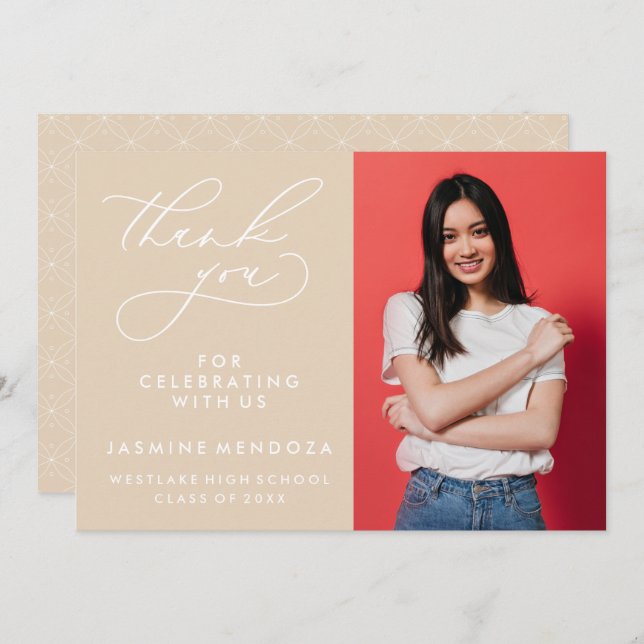 EINFACHER WHIMSICAL CALLIGRAPHY ABSCHLUSS DANKEN DANKESKARTE (Vorne/Hinten)