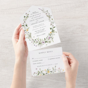 Einfacher Wildblumen-Kranz-Hochzeit All In One Einladung