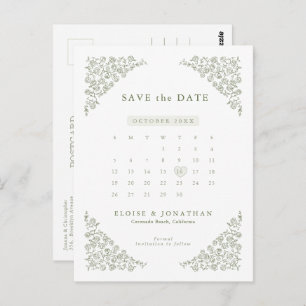 Einfacher, zarter Blumenkalender Save the Date Postkarte