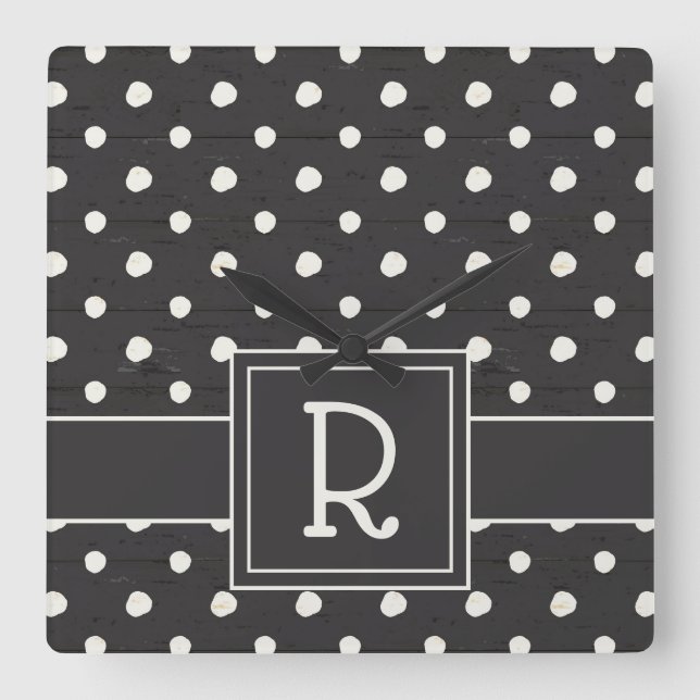 Einfacher Zeichen-Schritt einer des Monogramm-| Quadratische Wanduhr (Vorderseite)