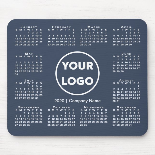 Einfaches 2020-Calendar-Business-Logo auf Navy Blu Mousepad (Vorne)