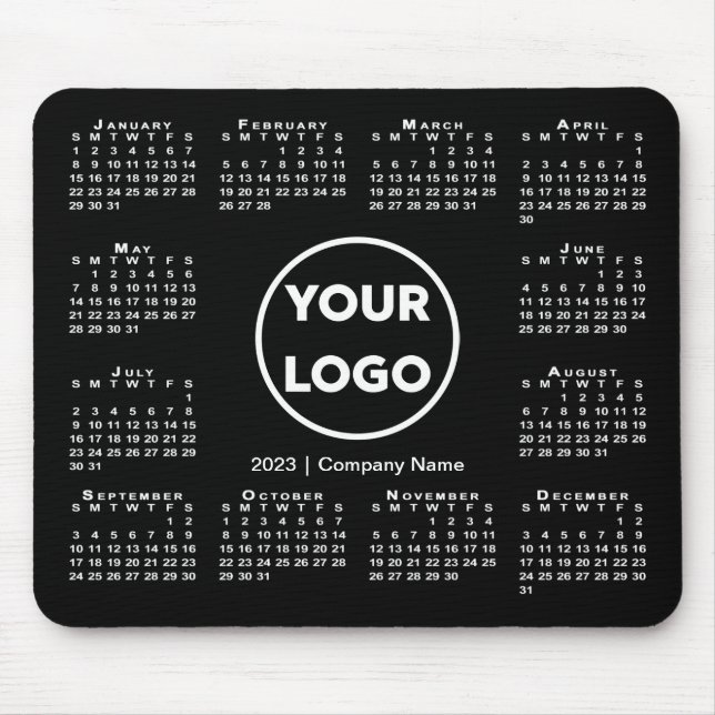 Einfaches 2023-Kalender-Business-Logo auf schwarz Mousepad (Vorne)