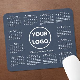 Einfaches 2024 Calendar Business-Logo auf Navy Blu Mousepad