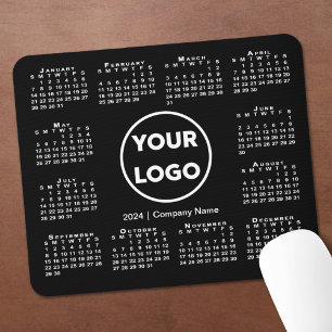 Einfaches 2024-Kalender-Business-Logo auf schwarz Mousepad