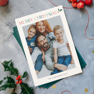 Einfaches 2-Foto-Fröhliche-Weihnachten bunt Feiertagskarte