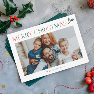 Einfaches 2-Foto-Fröhliche-Weihnachten bunt Feiertagskarte