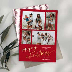 Einfaches 4-Foto-Collagen-Skript Frohe Weihnachten Folien Feiertagskarte