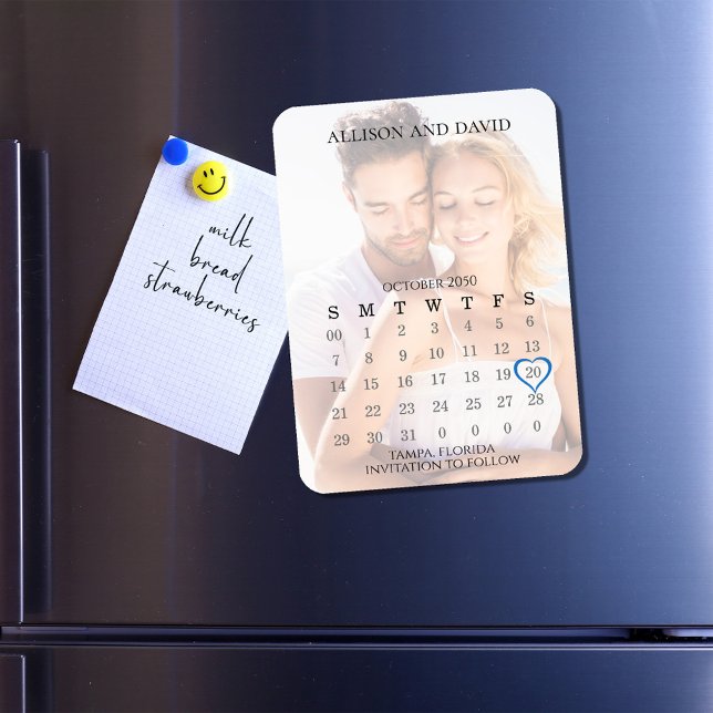 Einfaches 5-Row-Kalender-Foto Save the Date Hochze Magnet (Wedding save the date photo magnet)