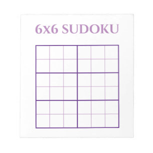 Einfaches 6x6 lila-weißes Sudoku-Raster-Template Notizblock