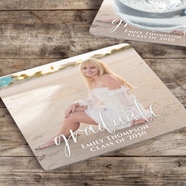 Einfaches Abschluss Foto Elegant Minimalistisch Rechteckiger Pappuntersetzer (Von Creator hochgeladen)