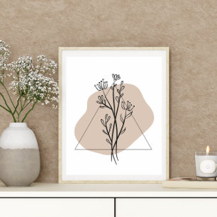 Einfaches Abstraktes Minimal Boho Style Blumenblat Poster