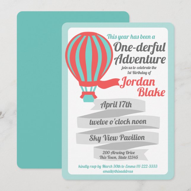 Einfaches Adventure Hot Air Ballon Einladung (Vorne/Hinten)