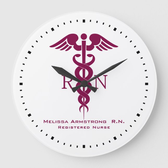 Einfaches Ambulanzbüro Red Caduceus Große Wanduhr (Vorderseite)