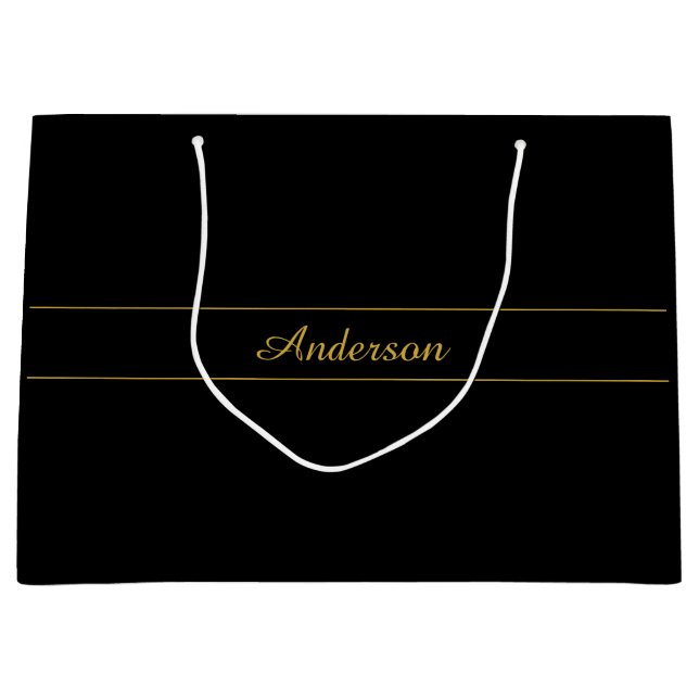 Einfaches anpassbares Gold- und Schwarz-Textdesign Große Geschenktüte (Vorderseite)