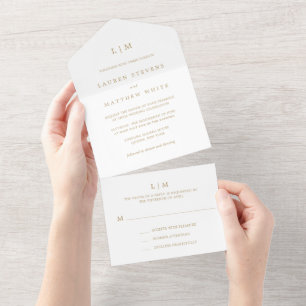 Einfaches Antikes Gold-Monogramm Elegante Hochzeit All In One Einladung