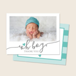 Einfaches Aquamarin Heart Boy Baby Duschbad Foto V Dankeskarte