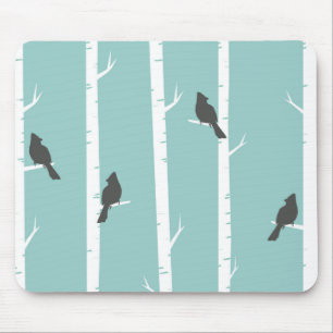 Einfaches Aquamarines Blaue Vogelbaum-Muster Mousepad