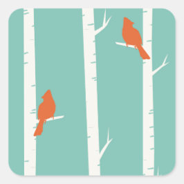 Einfaches Aquamarines Blaue Vogelbaum-Muster Quadratischer Aufkleber