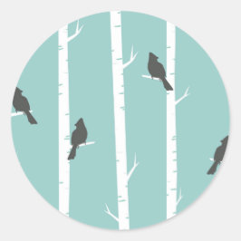 Einfaches Aquamarines Blaue Vogelbaum-Muster Runder Aufkleber