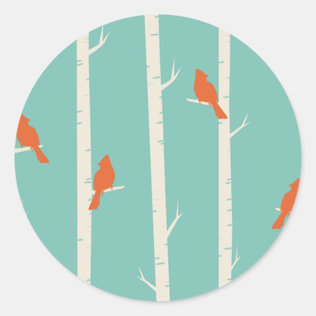 Einfaches Aquamarines Blaue Vogelbaum-Muster Runder Aufkleber (Vorderseite)
