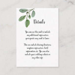 Einfaches Aquarell-Grün Script Hochzeits-Details Begleitkarte