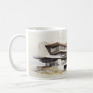 Einfaches architektonisches Zeichn eines Gebäude Kaffeetasse