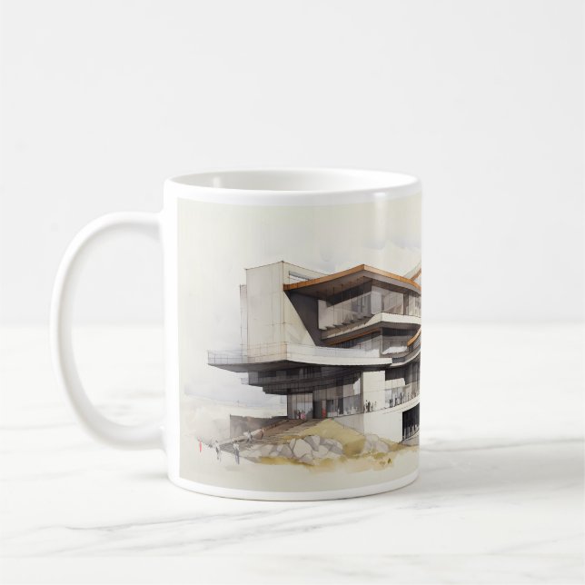 Einfaches architektonisches Zeichn eines Gebäude Kaffeetasse (Links)