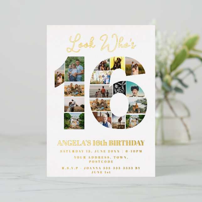 einfaches Aussehen, der 16 Foto Collage 10 Geburts Folieneinladung (Stehend vorne)