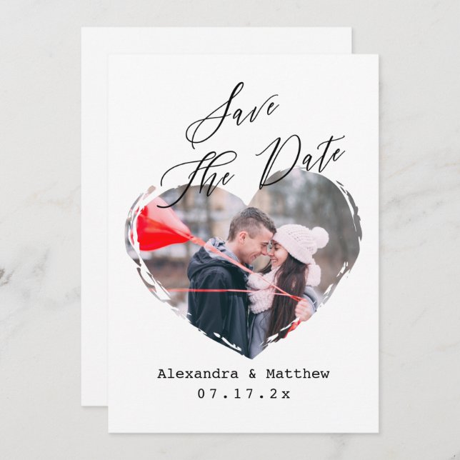 Einfaches B&W Script Minimalistisch Heart Vertical Save The Date (Vorne/Hinten)