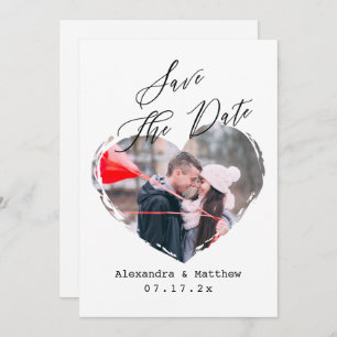 Einfaches B&W Script Minimalistisch Heart Vertical Save The Date